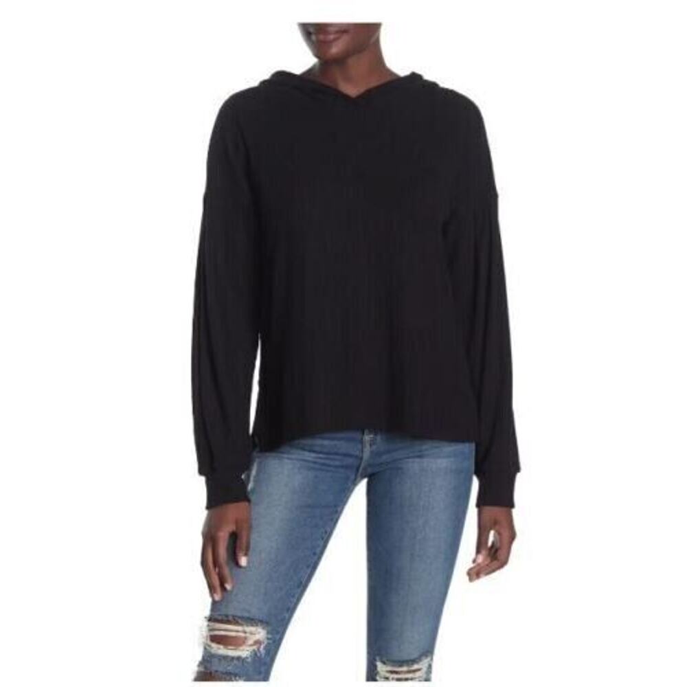 PST by Project Social T Women's Wren Cozy Rib Hoodie in Black Medium MSRP $78
